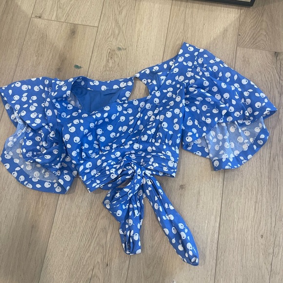 Maeve Blue and White Floral Tie-Back Blouse - Picture 5 of 5